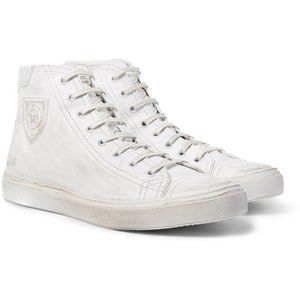 Saint Laurent High Top Bedford Distressed White Sneakers Size 37 Womens